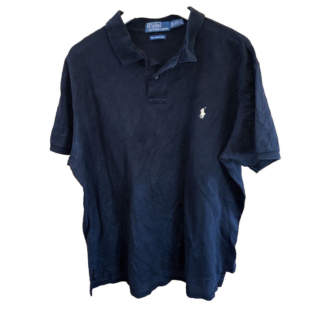 Polo Ralph Lauren Custom Fit Black Pima Cotton Mesh Stretch Polo Shirt XXL Pony